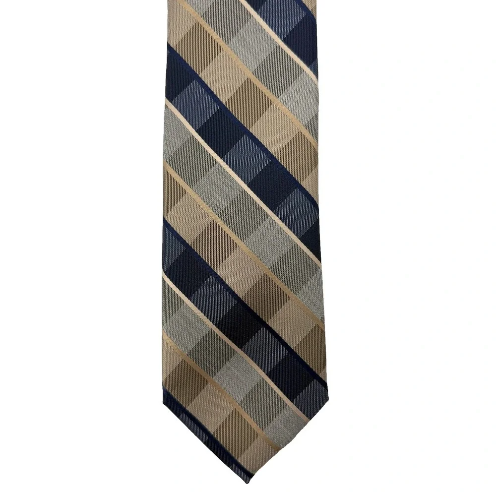 Michael Kors Plaid Check Necktie Blue Gray‎ Beige Polyester 59x3